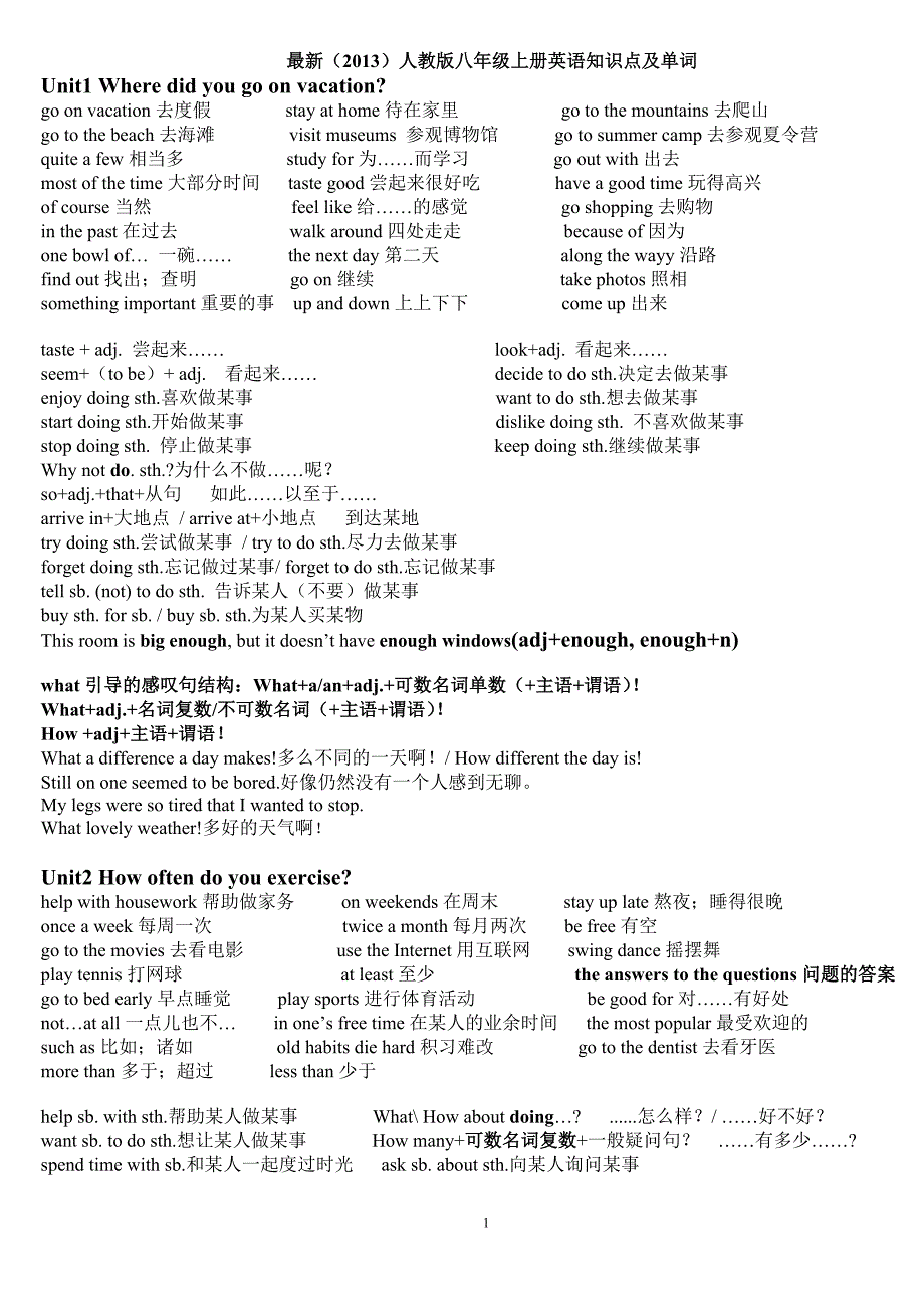 最新(2013秋)人教版八年级上册英语知识点及单词_第1页