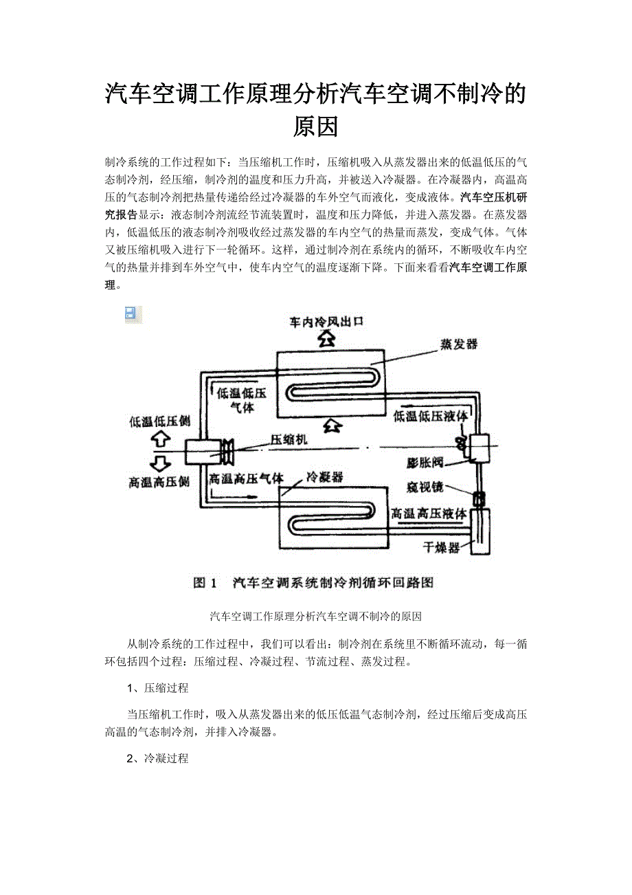 汽车空调工作原理分析汽车空调不制冷的原因_第1页