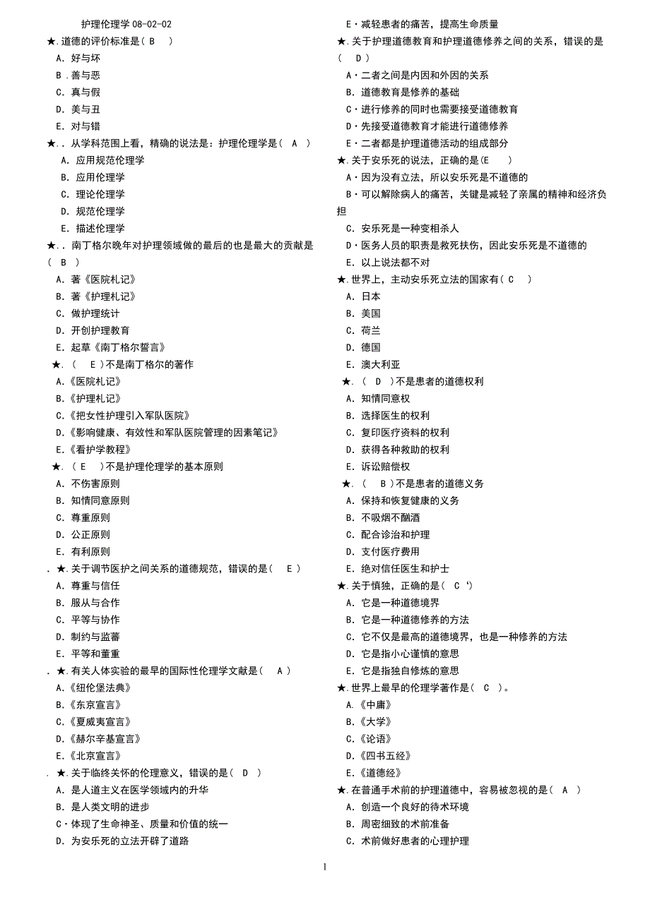 护理伦理学复习参考资料1(北医大网络)_第1页