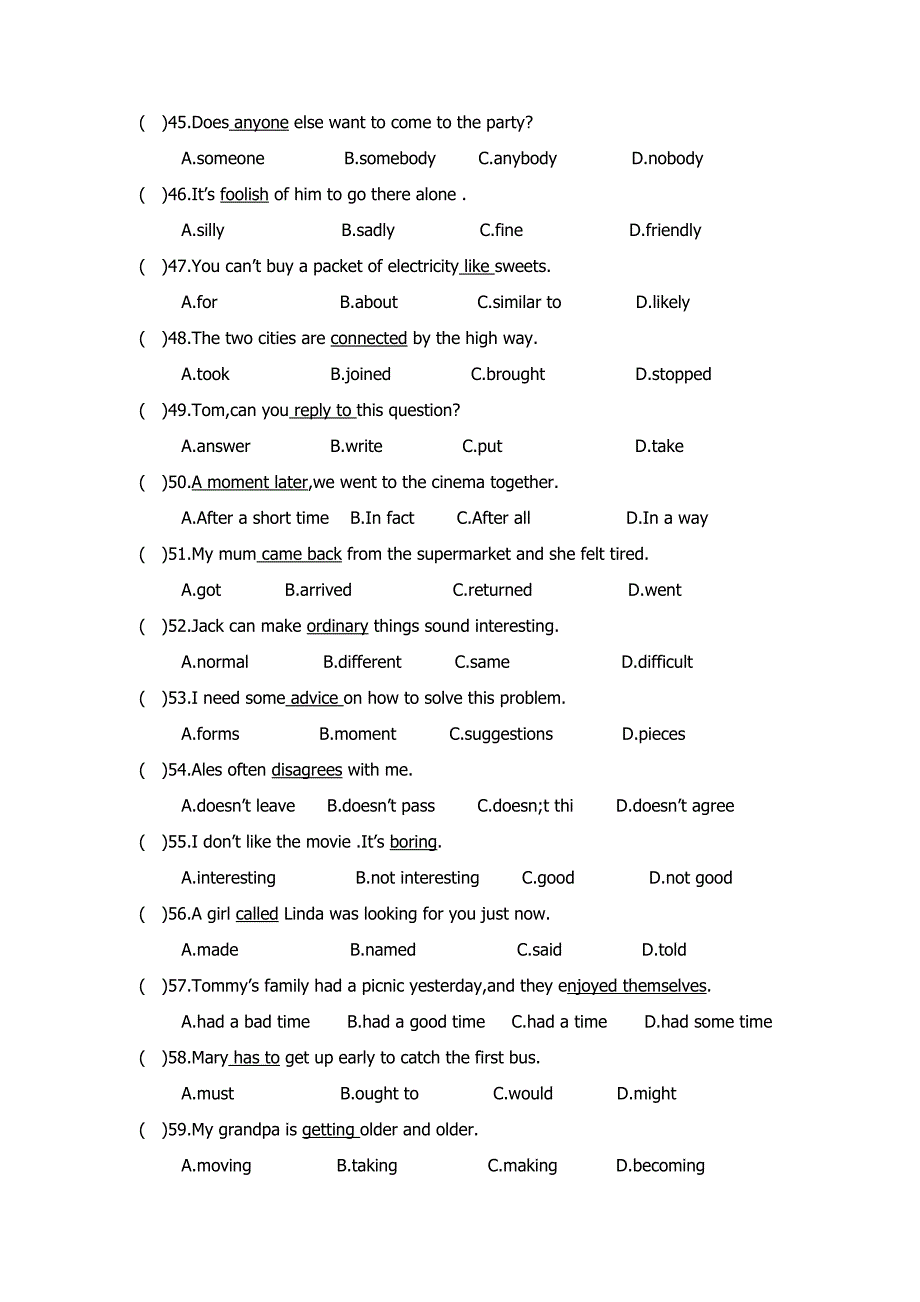 深圳牛津版七年级期末考同义词转换练习_第4页