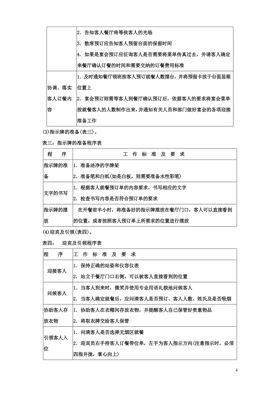 餐厅迎宾岗位工作流程_第4页