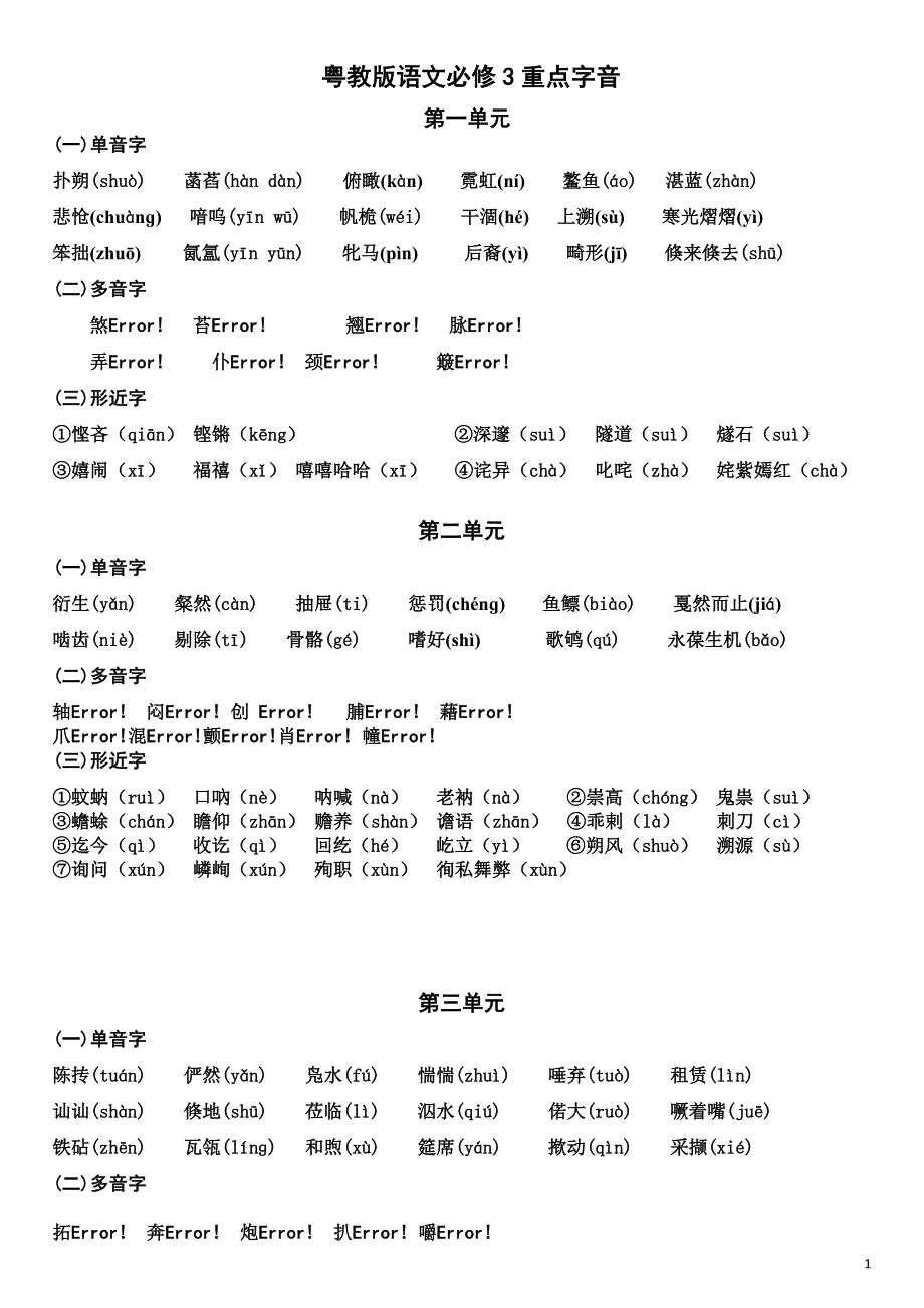 粤教版必修3重点字词读音_第1页