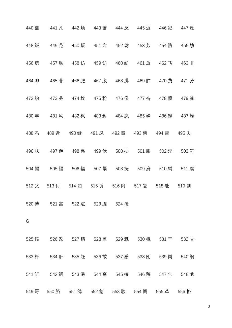 (2500个)义务教育语文课程常用字表(_第5页