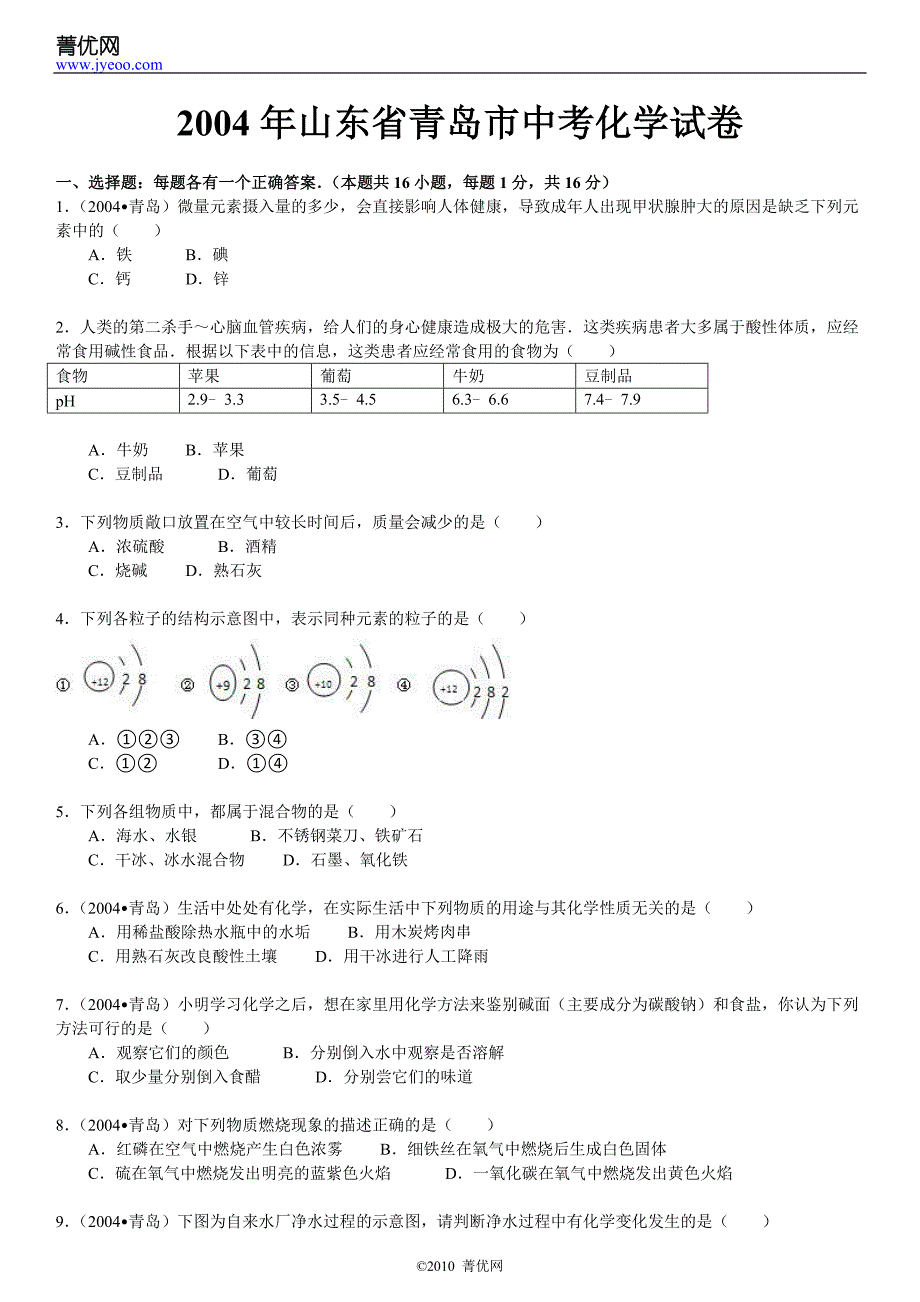 2004年山东省青岛市中考化学试卷_第2页