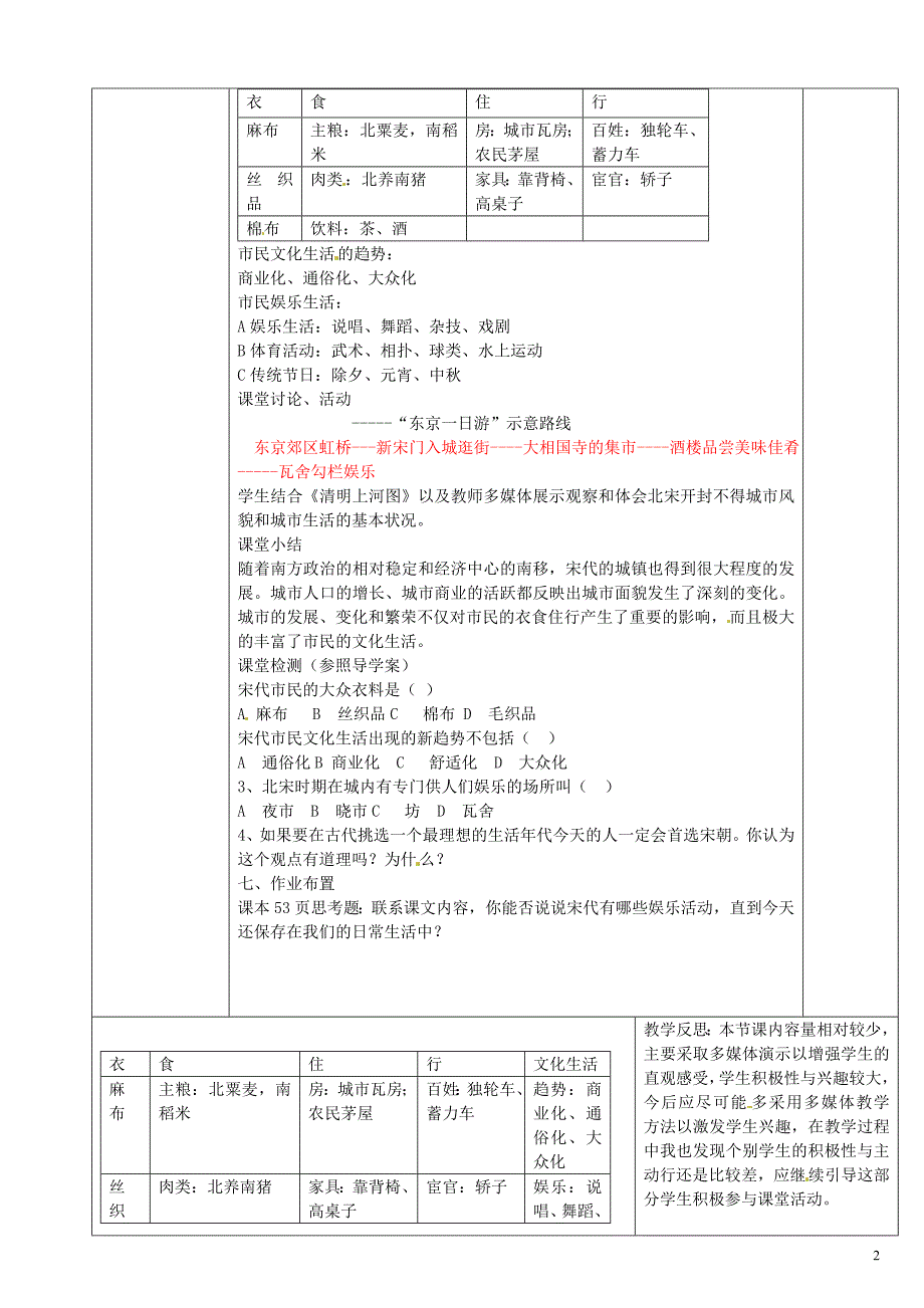 陕西省安康市紫阳县紫阳中学七年级历史下册 第9课 宋代的城市生活教案 华东师大版_第2页