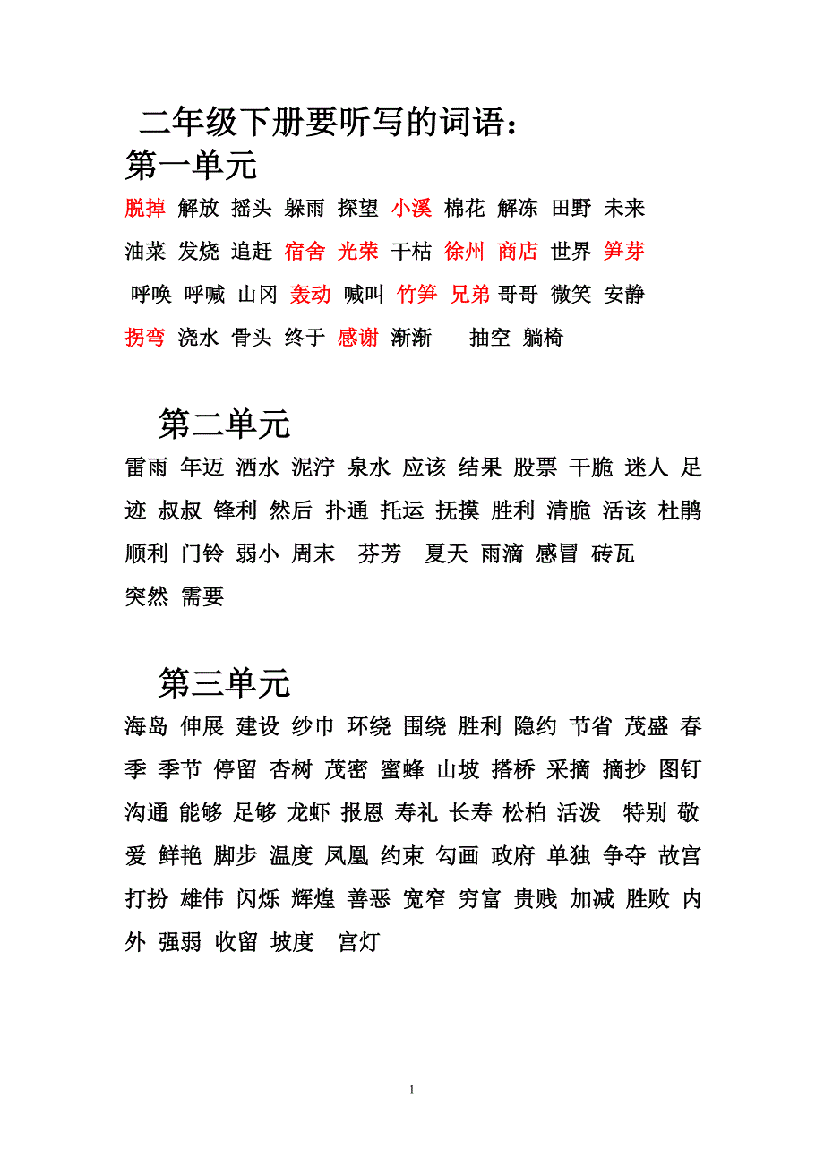 小学二年级下必须掌握的生字词(人教)_第1页