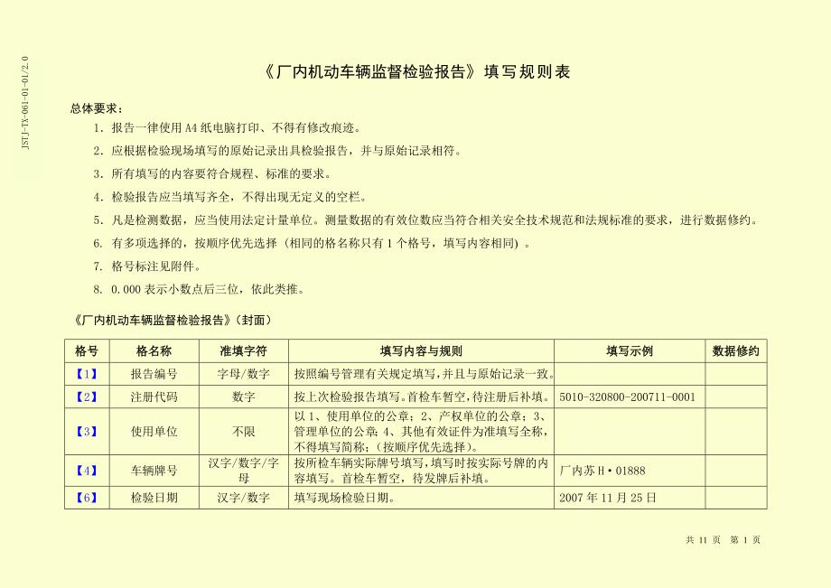 JSTJ-TX-061-01-01《厂内机动车辆监督检验报告》填写规则表_第1页