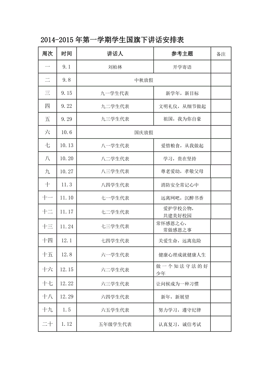 2014-2015国旗下讲话安排表_第2页