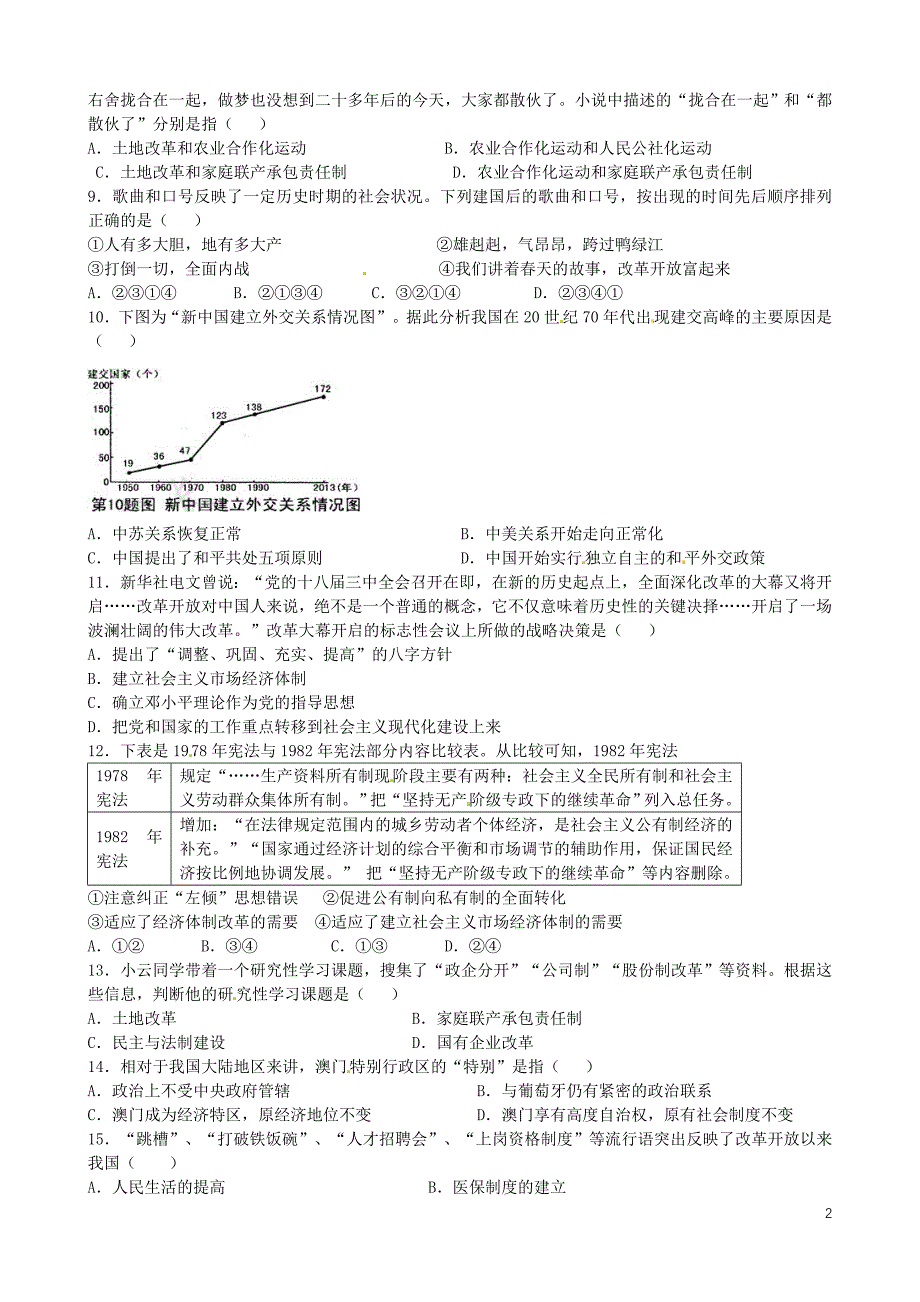 陕西省2015-2016学年八年级历史下学期期末考试试题_第2页