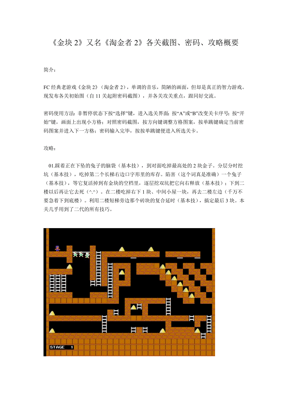 《金块2》又名《淘金者2》各关截图、密码、攻略概要_第1页