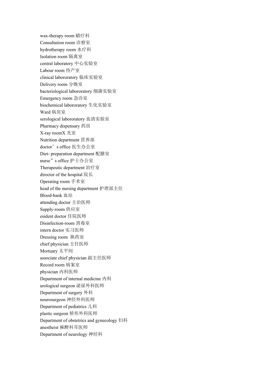 英语单词所有医院相关的职位部门等_第2页