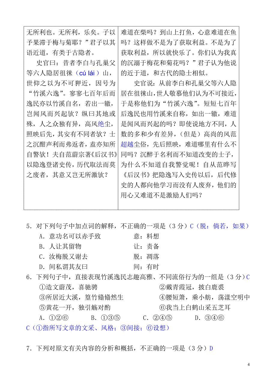 2011高三语文暑期自主学习讲义2答案_第4页