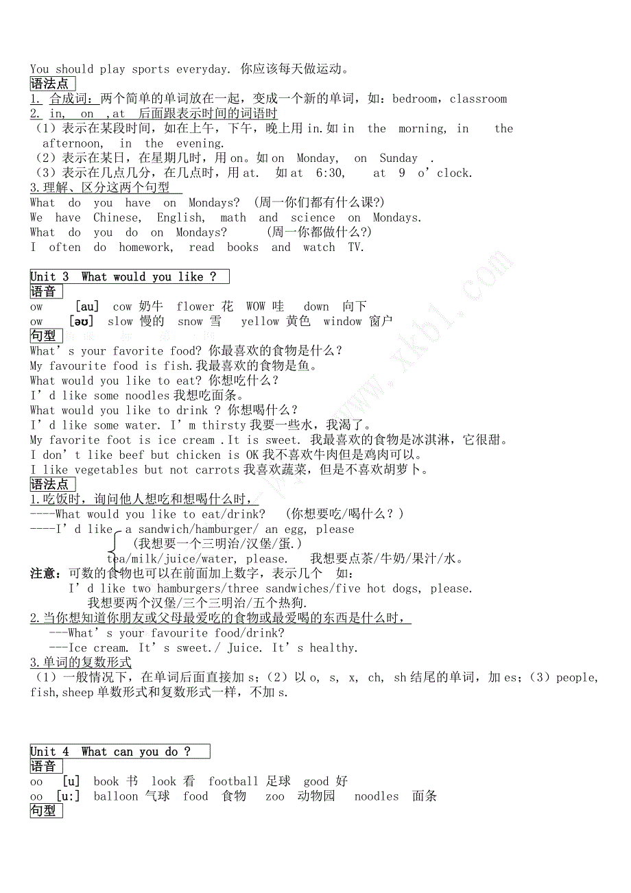 新版五年级上单词和句型复习知识点归纳_第2页