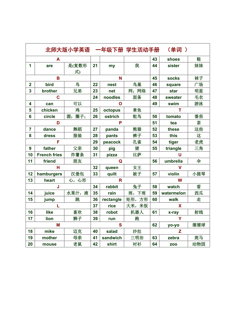 北师大版小学一至六年级全部英语单词_第2页