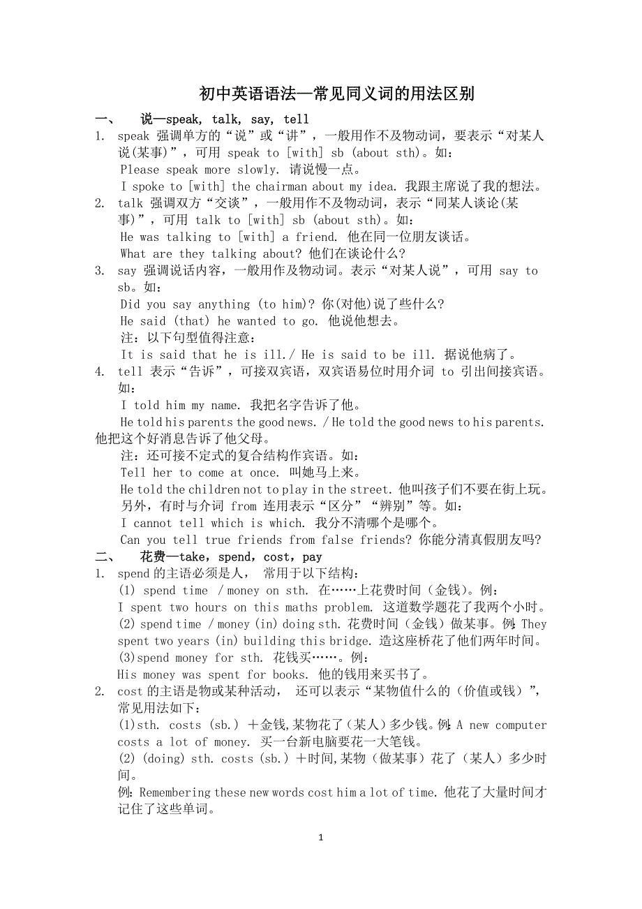 初中英语语法—常见同义词的用法和区别_第1页