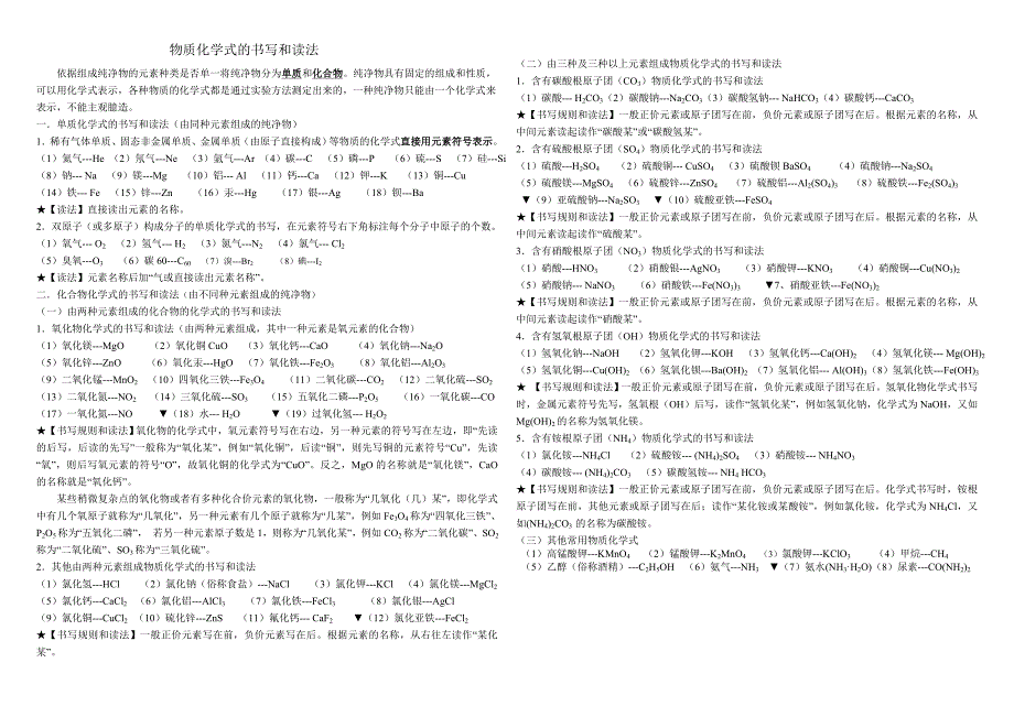 常见物质化学式及化学方程式归纳_第1页