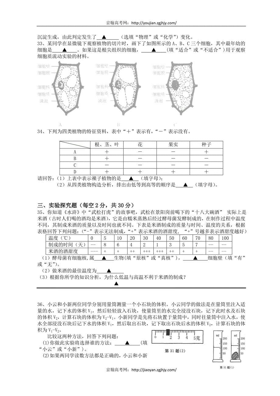 浙江省七年级上学期学科竞赛科学试题_第5页