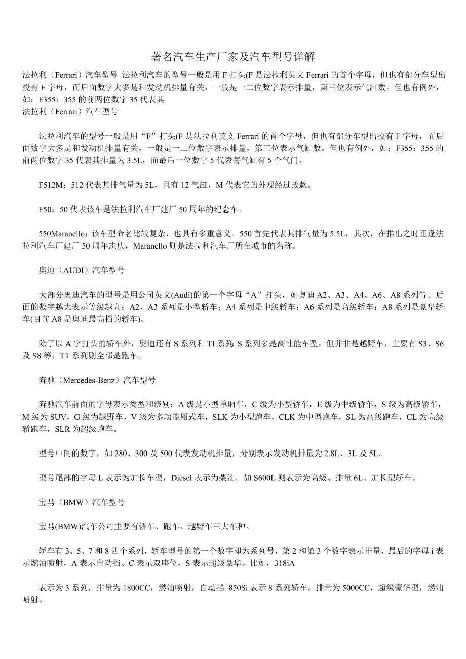 著名汽车生产厂家及汽车型号详解_第1页