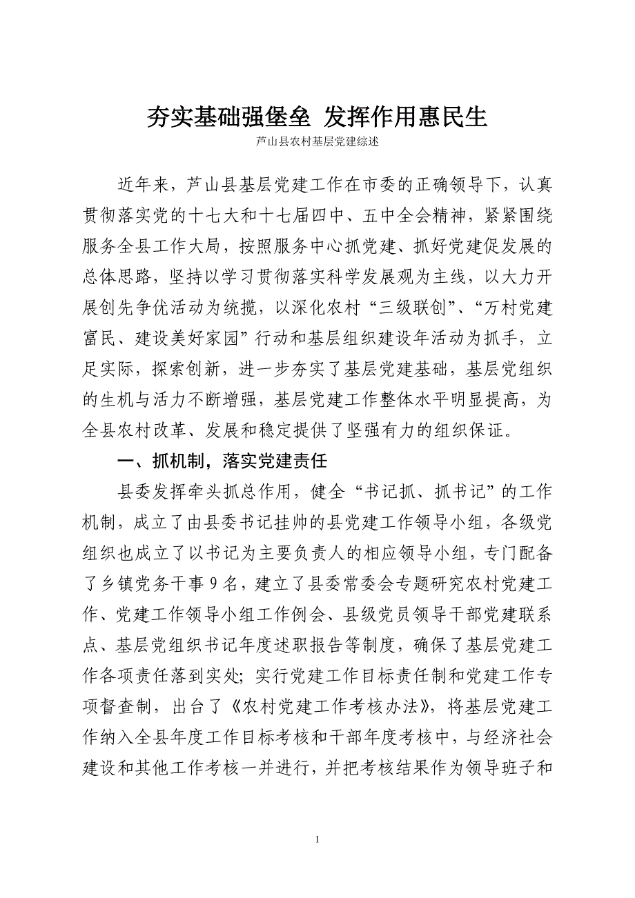 芦山县农村基层党建综述_第1页