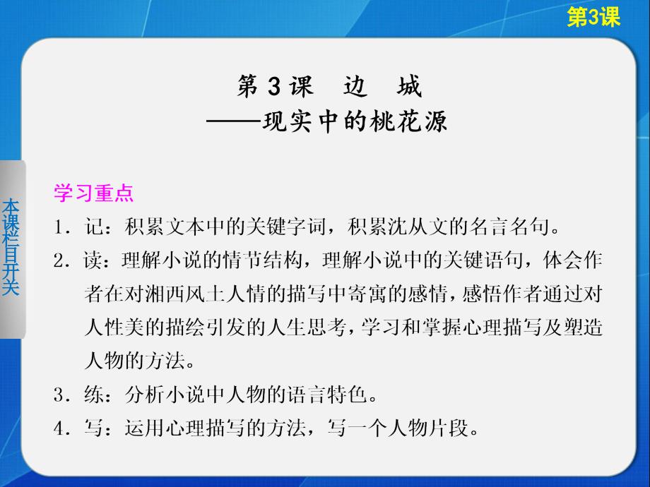 2013-2014学年高中语文人教版必修5导学课件第3课边城_第1页