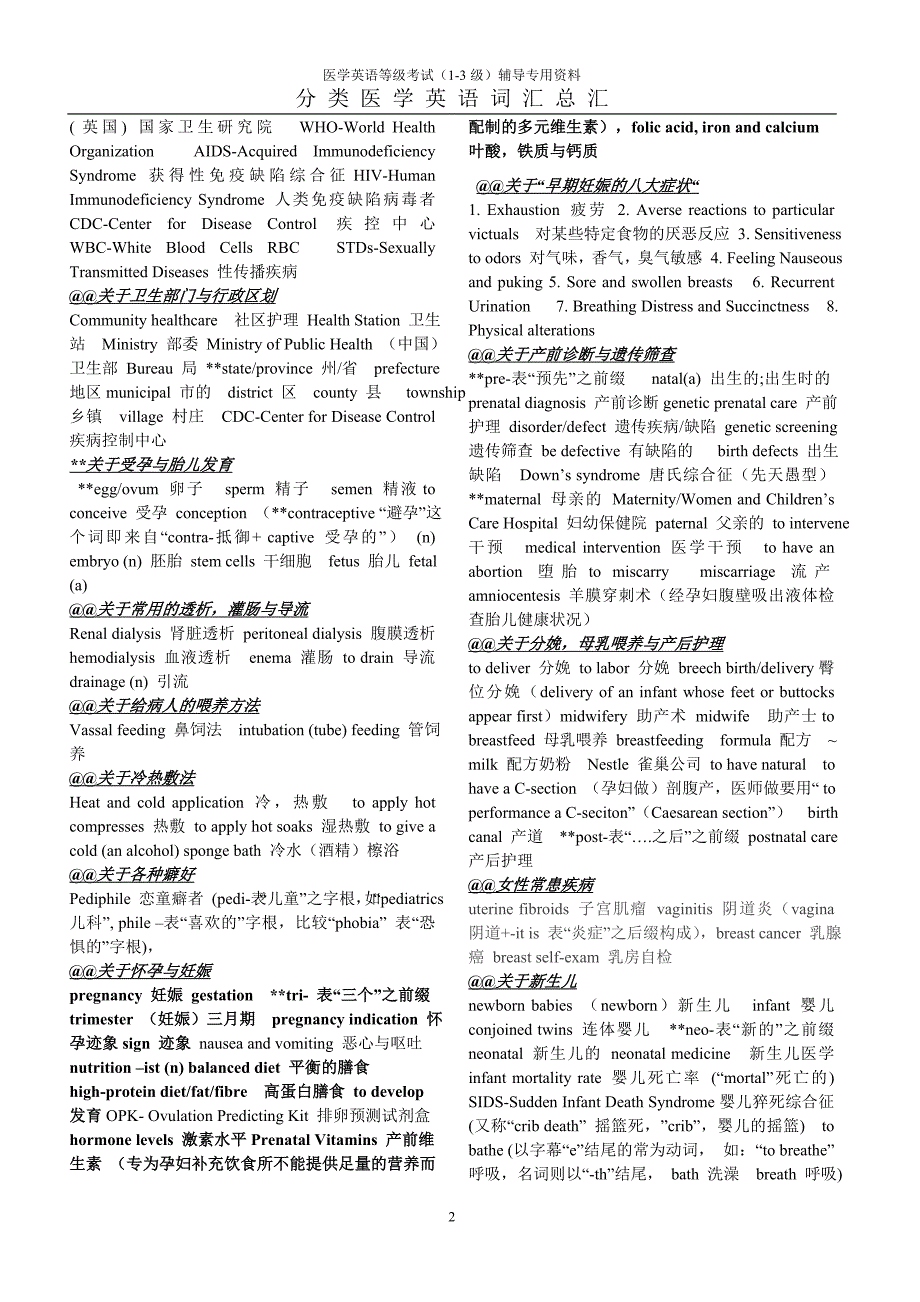 护理英语考级词汇总汇_第2页