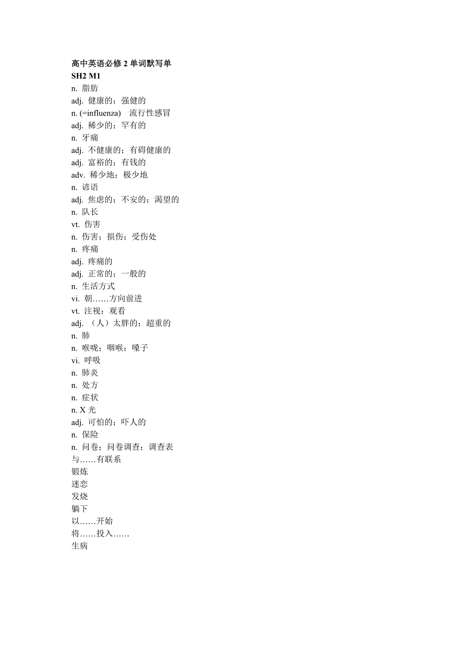 外研版高中英语必修2自测默写_第1页