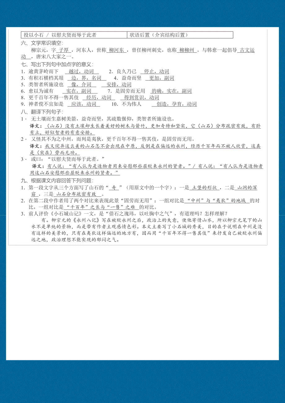 小石城山记课文解释及练习_第2页