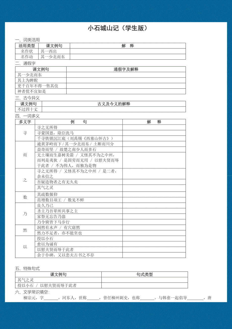 小石城山记课文解释及练习_第3页