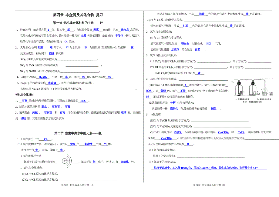 答案-第四章非金属及其化合物复习_第1页