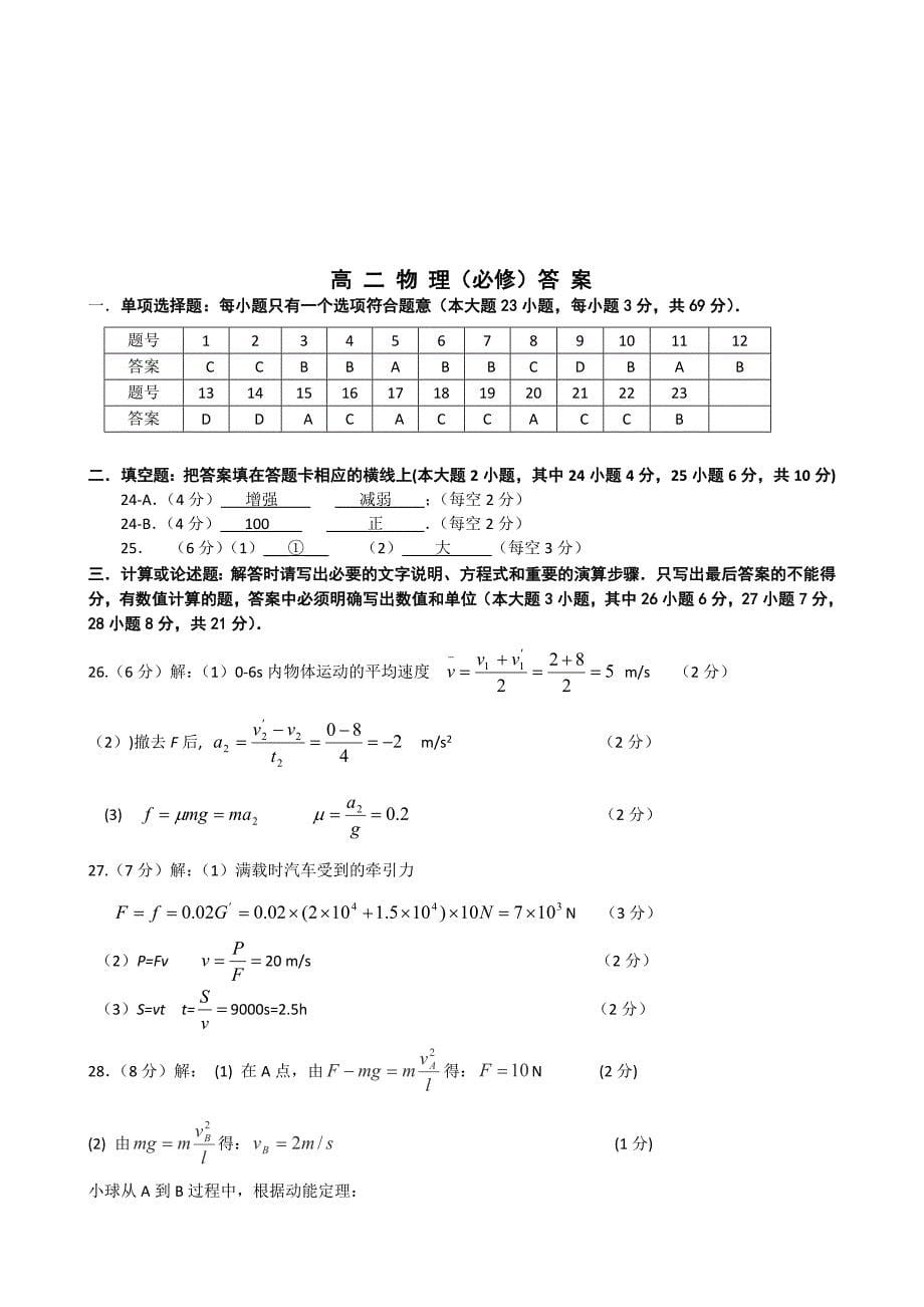 江苏省2013-2014学年高二上学期期末试题物理（必修）含答案_第5页