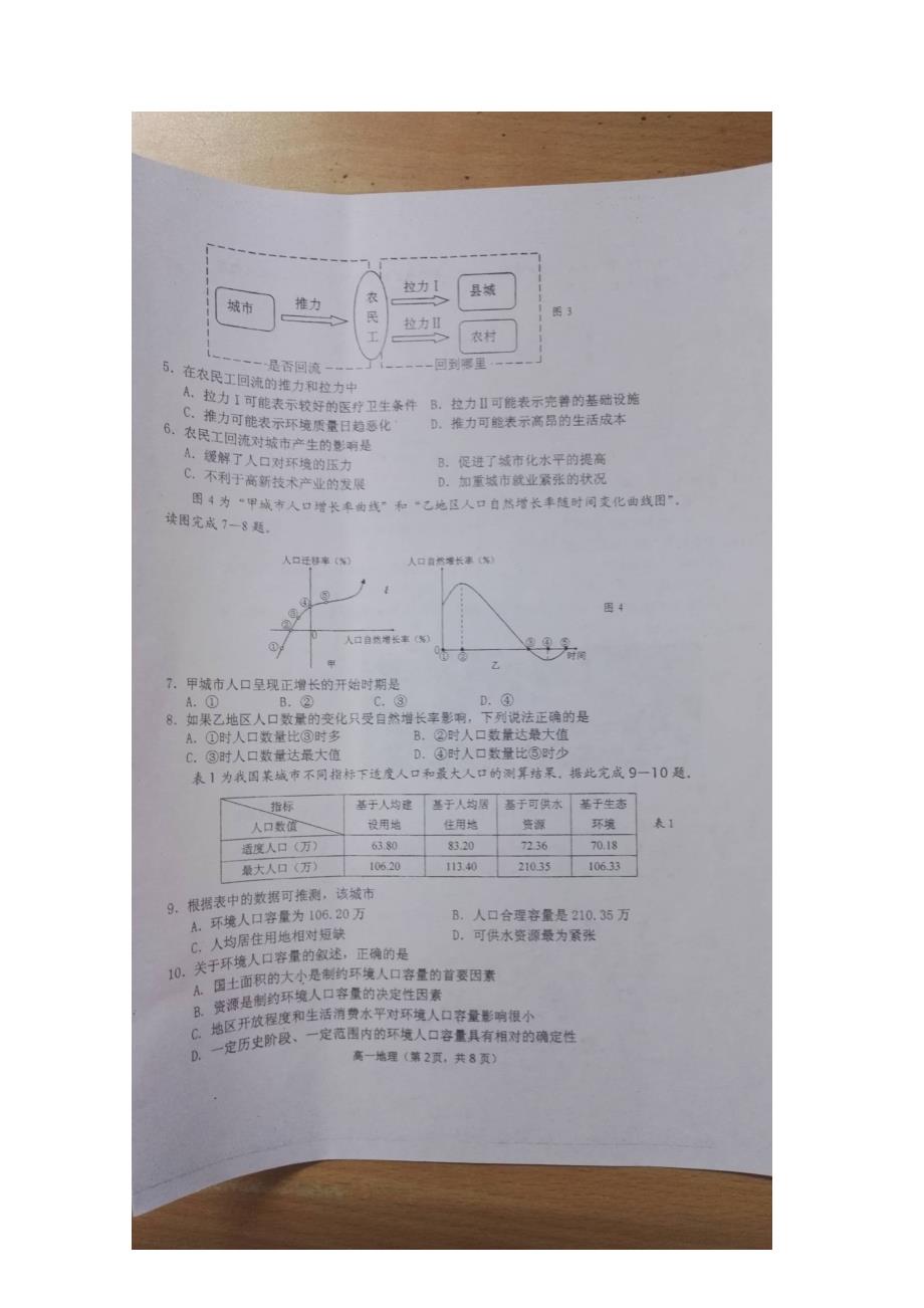 江苏省仪征中学2015-2016学年高一下学期期中考试地理试题 扫描版无答案_第2页