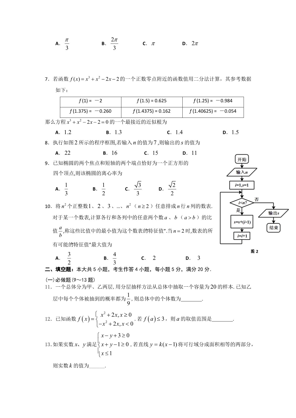 广东省佛山市普通高中2014届高三教学质量检测（一）数学（文）试题 含答案_第2页