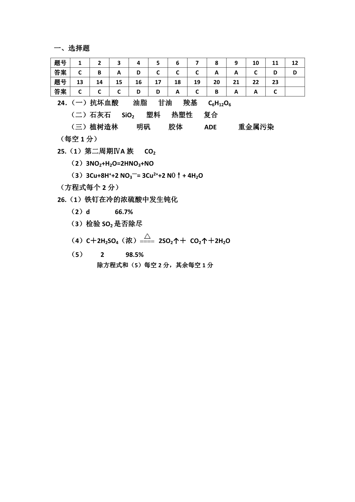 江苏省徐州市侯集中学11-12学年高二上学期期末复习化学（必修）综合练习（2）_第5页