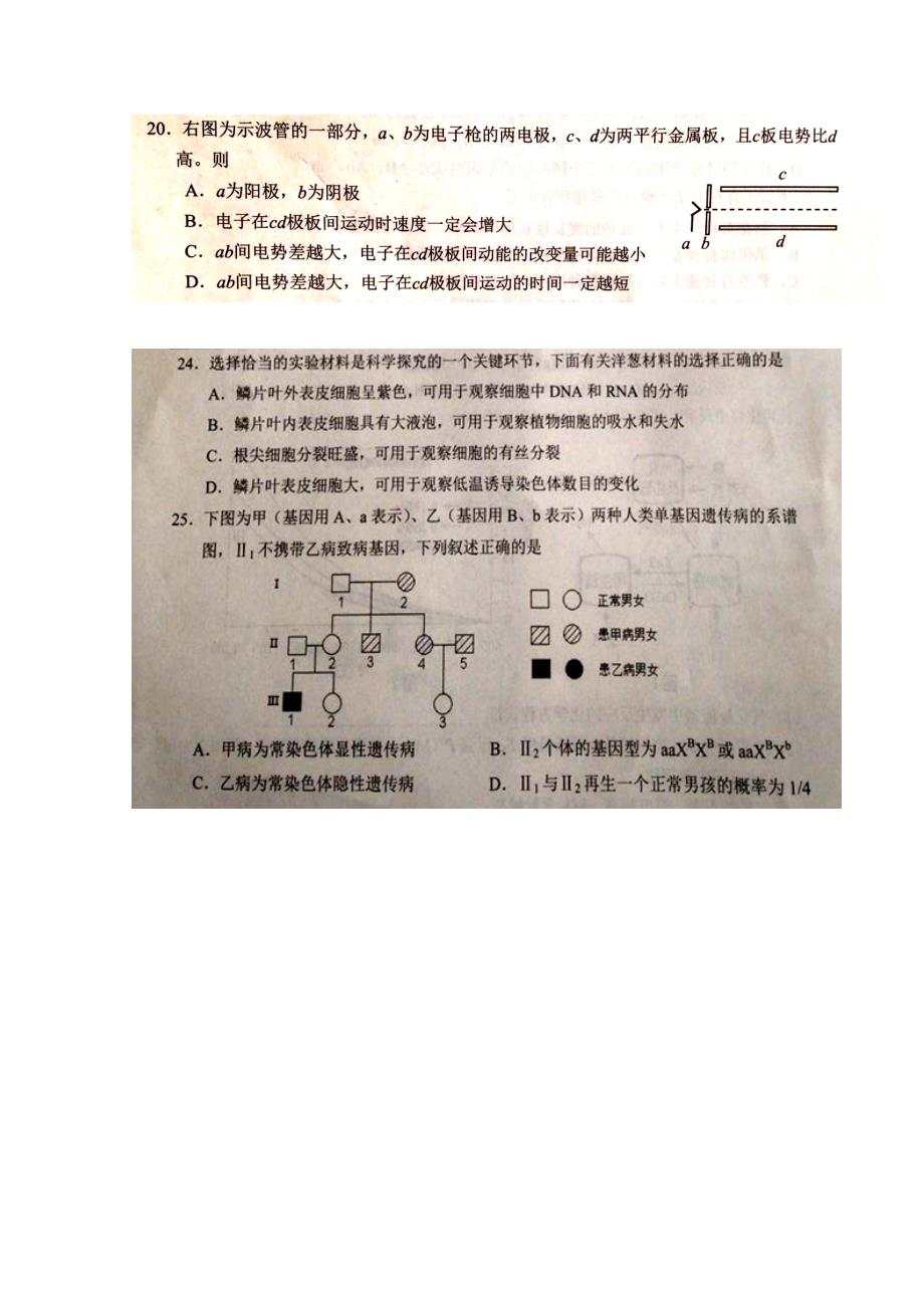 广东省佛山市2015届高三教学质量检测（二）理综生物试卷（扫描版）_第4页