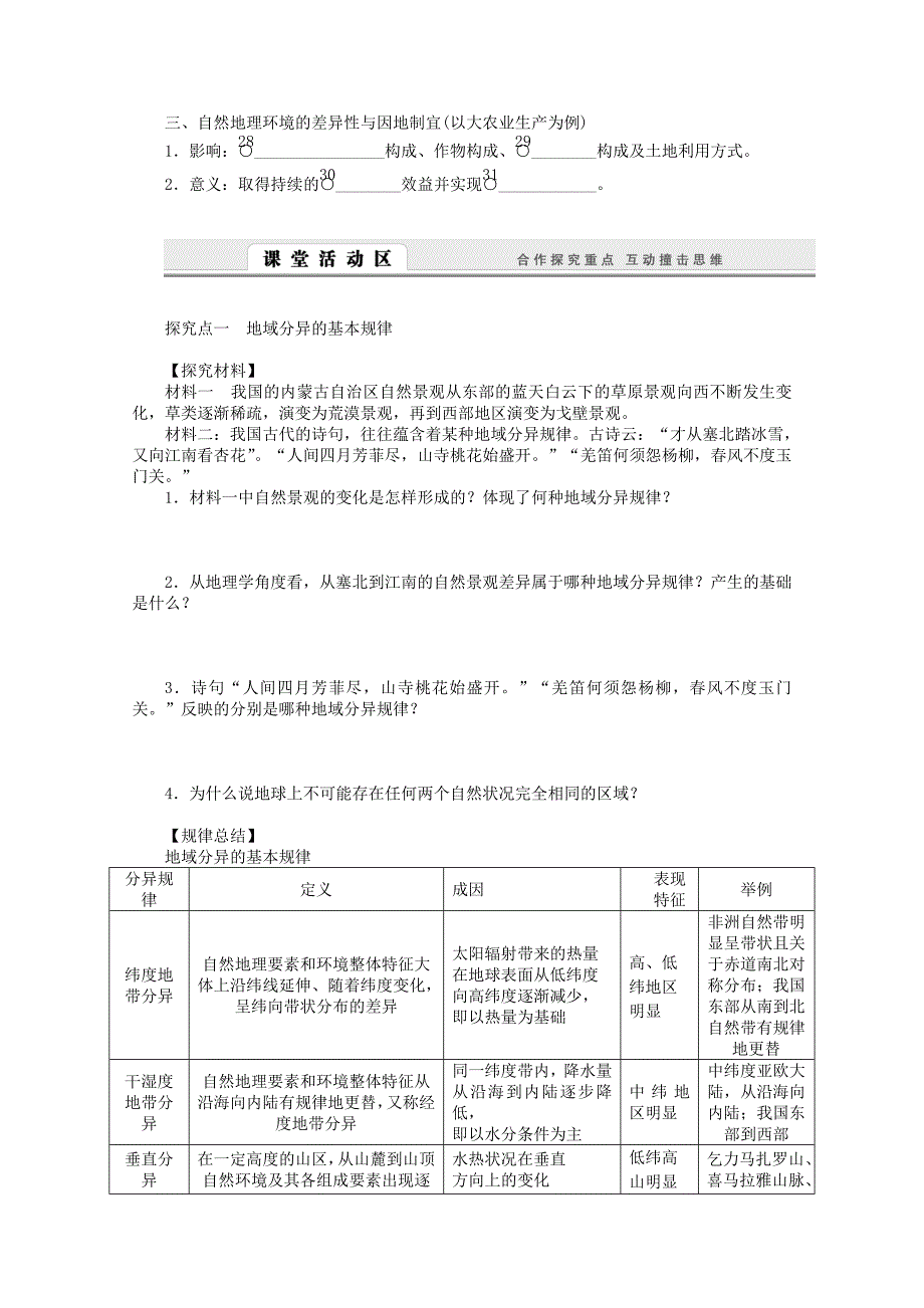 2015-2016学年高中地理 3.3《自然地理环境的差异性》导学案 湘教版必修1_第2页