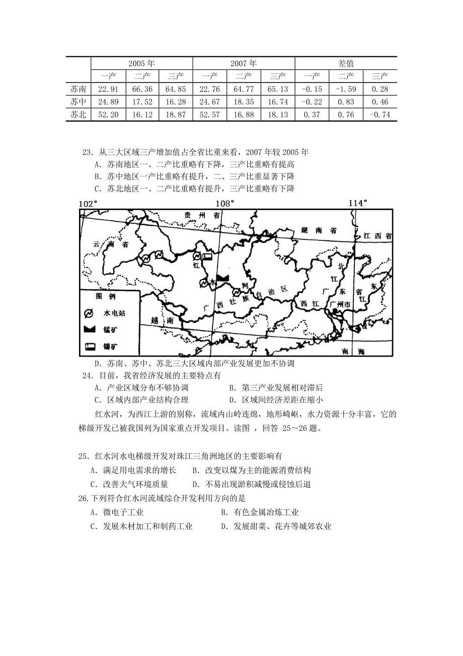 江苏省2012届高三学情调研测试（地理）_第5页