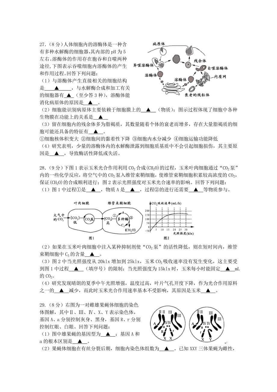 江苏省2015届高三上学期质量检测（12月）生物无答案_第5页