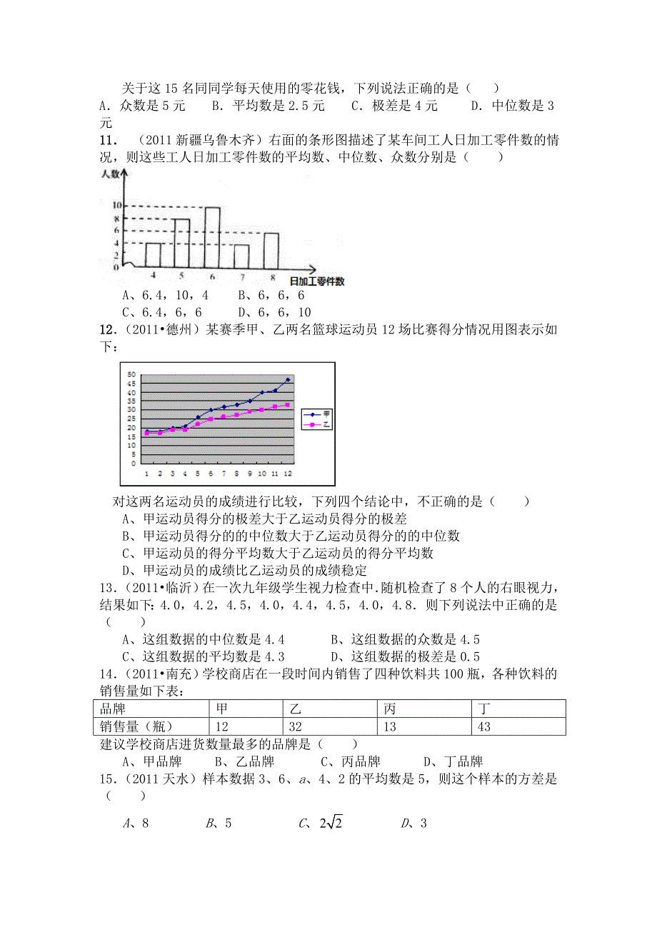 第四章统计与概率2011年中考真题_第4页