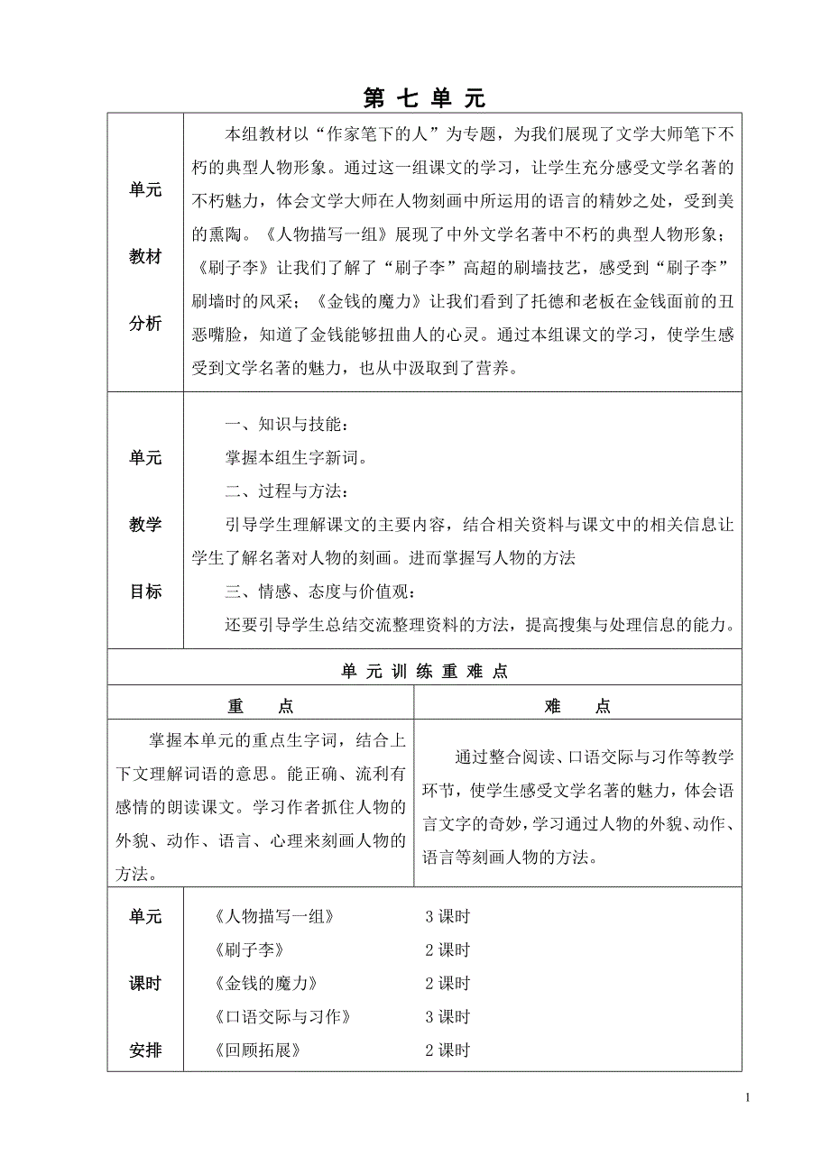 五年级语文下册第七单元教学设计(12课时)3_第1页