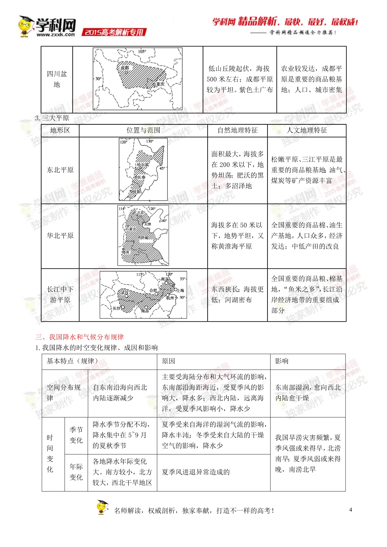 专题14 中国地理-2015版3-2-1备战2016高考精品系列之地理（原卷版）_第4页