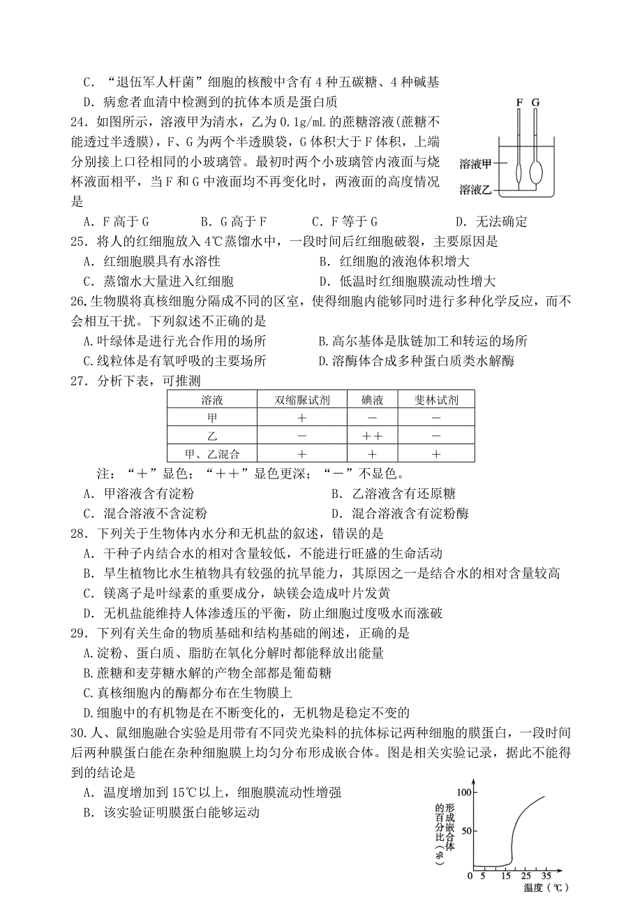 山东省潍坊三县市2014-2015学年高一上学期联考生物试题含答案_第4页