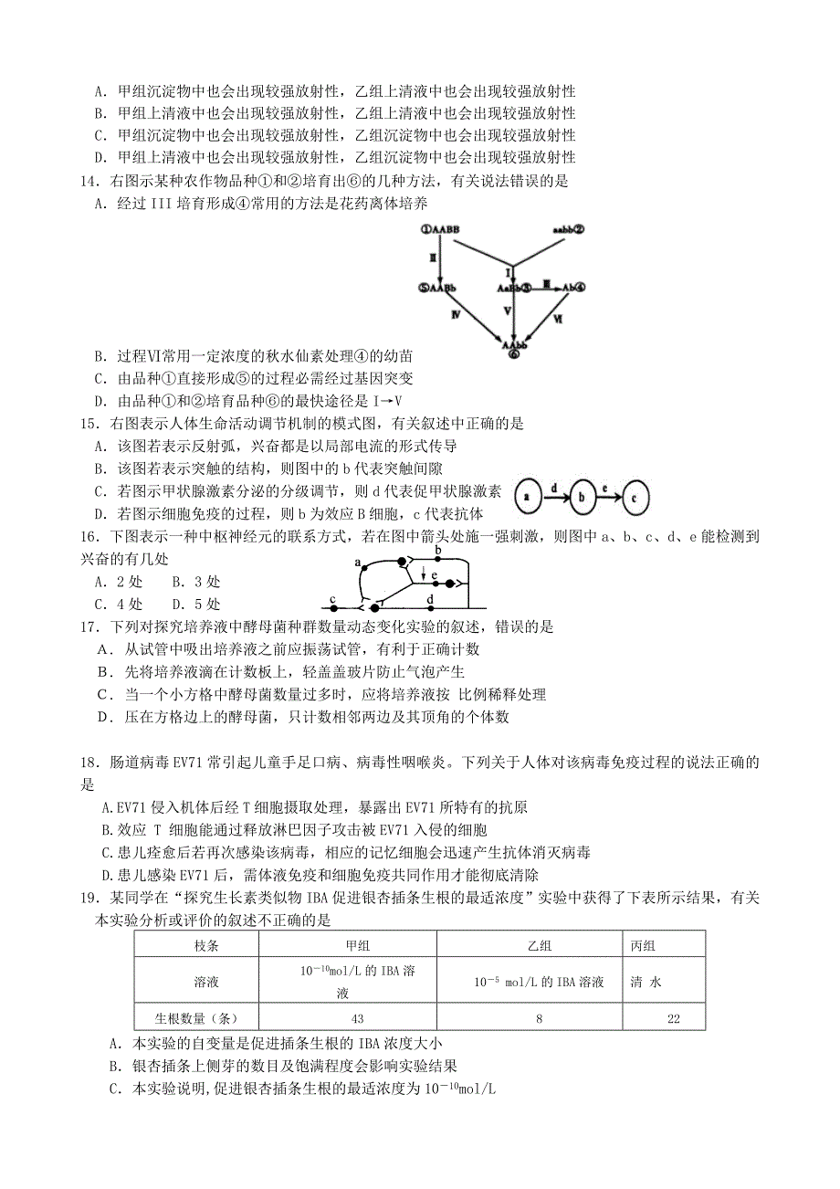 江苏省盐城市明达中学2013届高三上学期学情调研考试生物试题 含答案_第3页