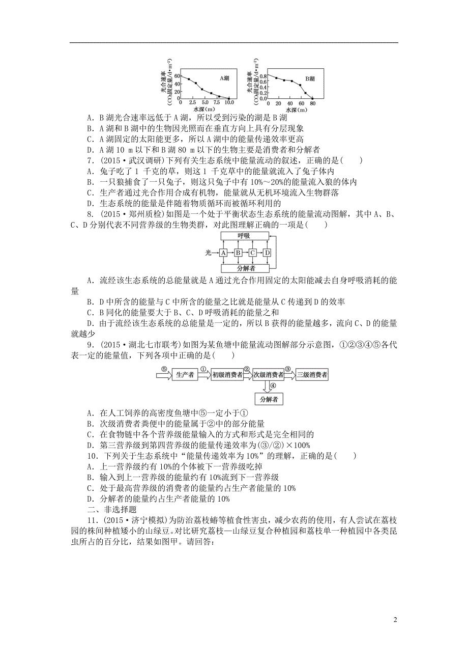 2016届高三生物一轮复习 第二单元 第4讲 生态系统的能量流动和物质循环课下限时集训1 新人教版必修3_第2页