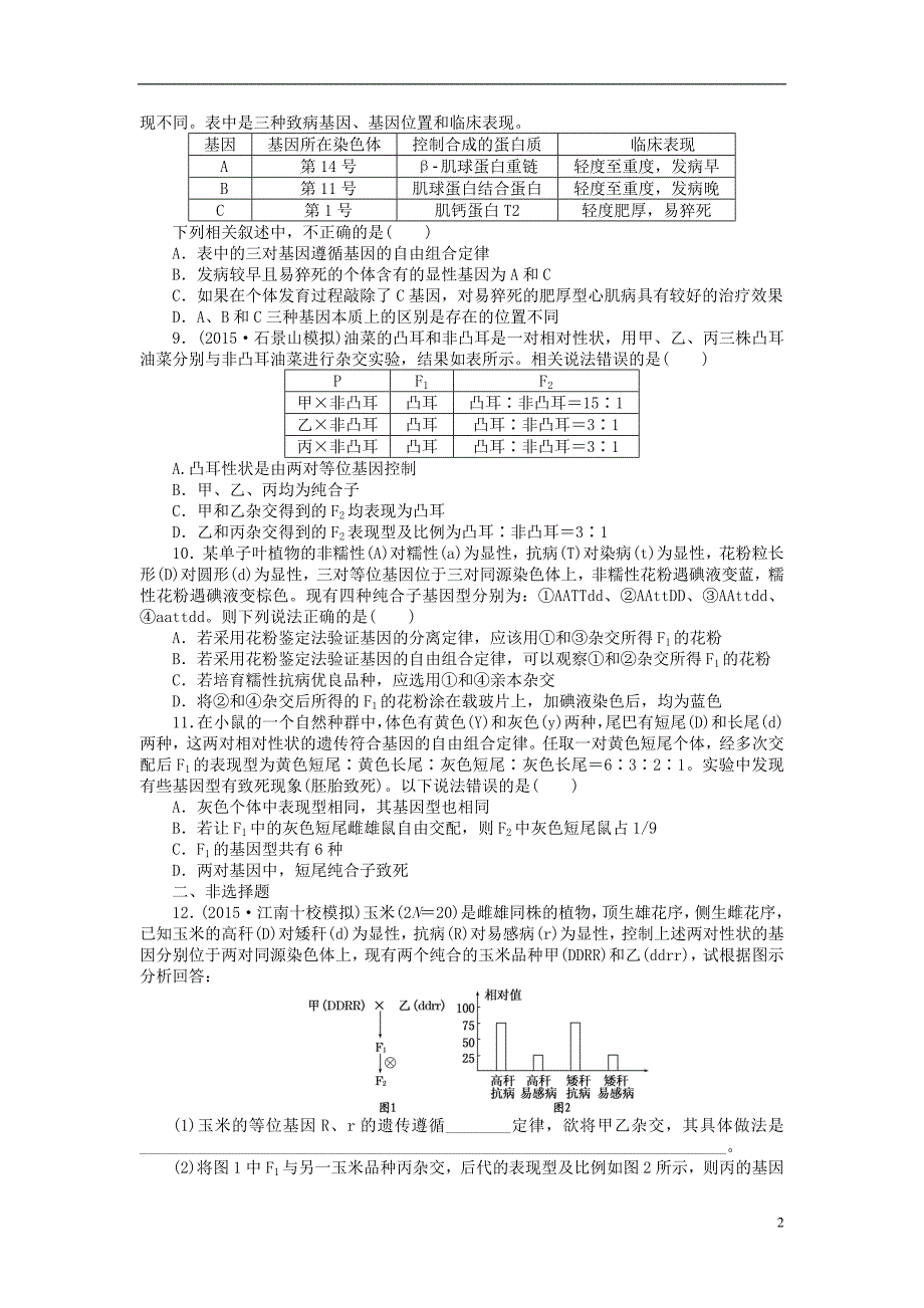 2016届高三生物一轮复习 第一单元 第2讲 基因的自由组合定律课下限时集训2 新人教版必修2_第2页