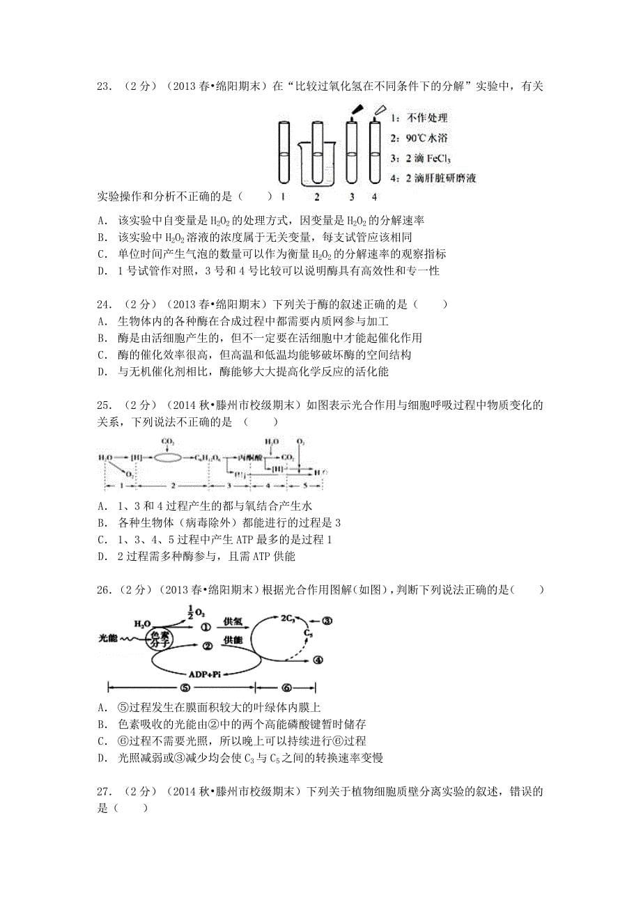 山东省枣庄市滕州市善国中学2014-2015学年高一生物上学期期末试卷（含解析）_第5页