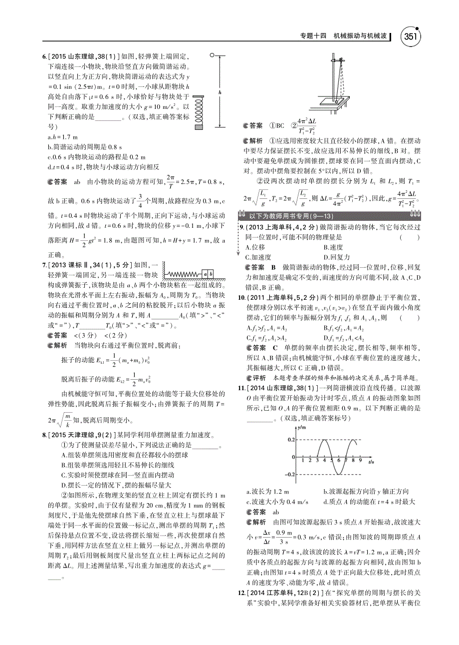 2016届高考物理一轮复习 专题十四 机械振动与机械波讲义（pdf）_第2页