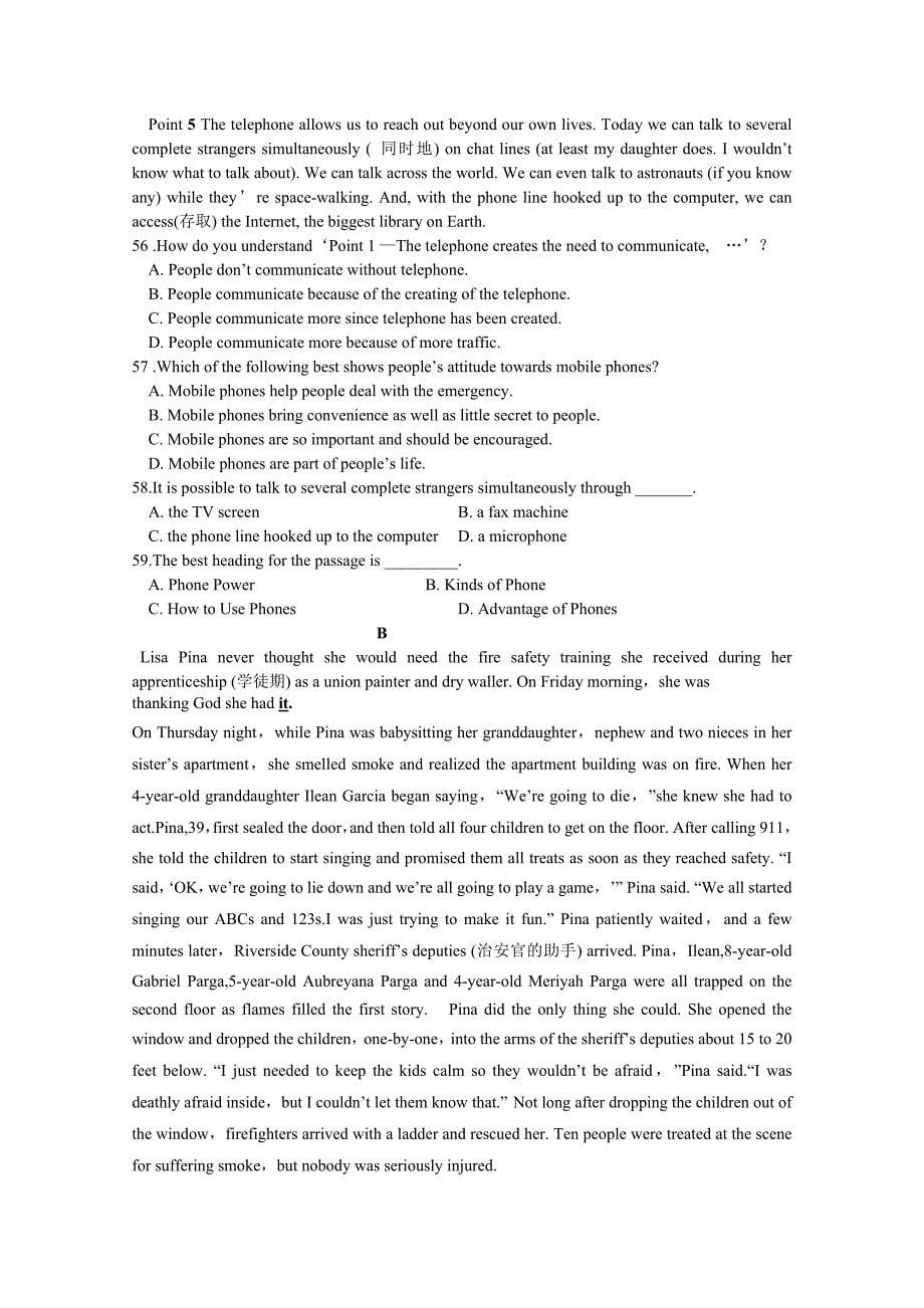 2015-2016学年高二上学期期末考试英语试题 含答案_第5页