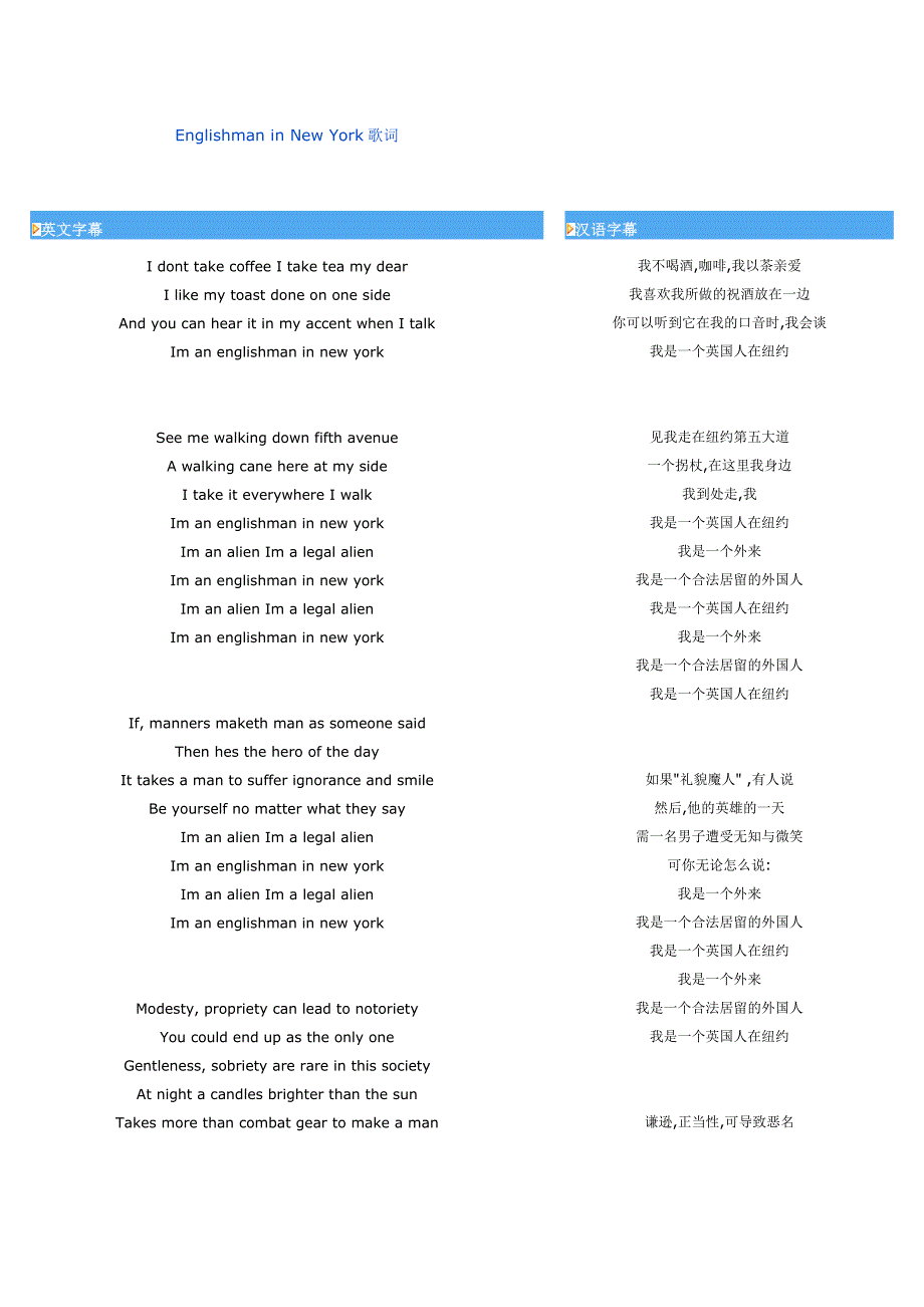 EnglishmaninNewYork歌词_第1页