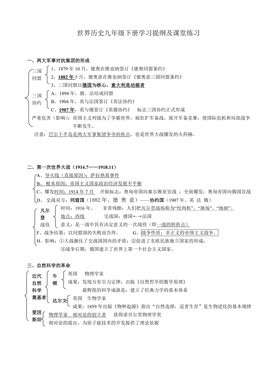 世界历史九年级下册学习提纲及课堂练习(无题版)_第1页