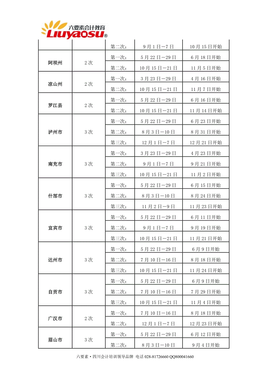 2015年四川省会计从业考试详细时间安排表_第2页